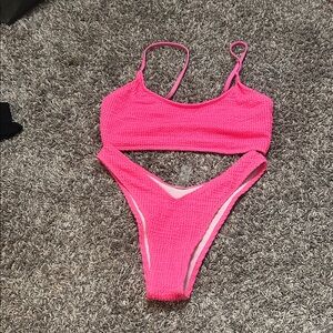 SHEIN Hot Pink Crochet Bikini Set